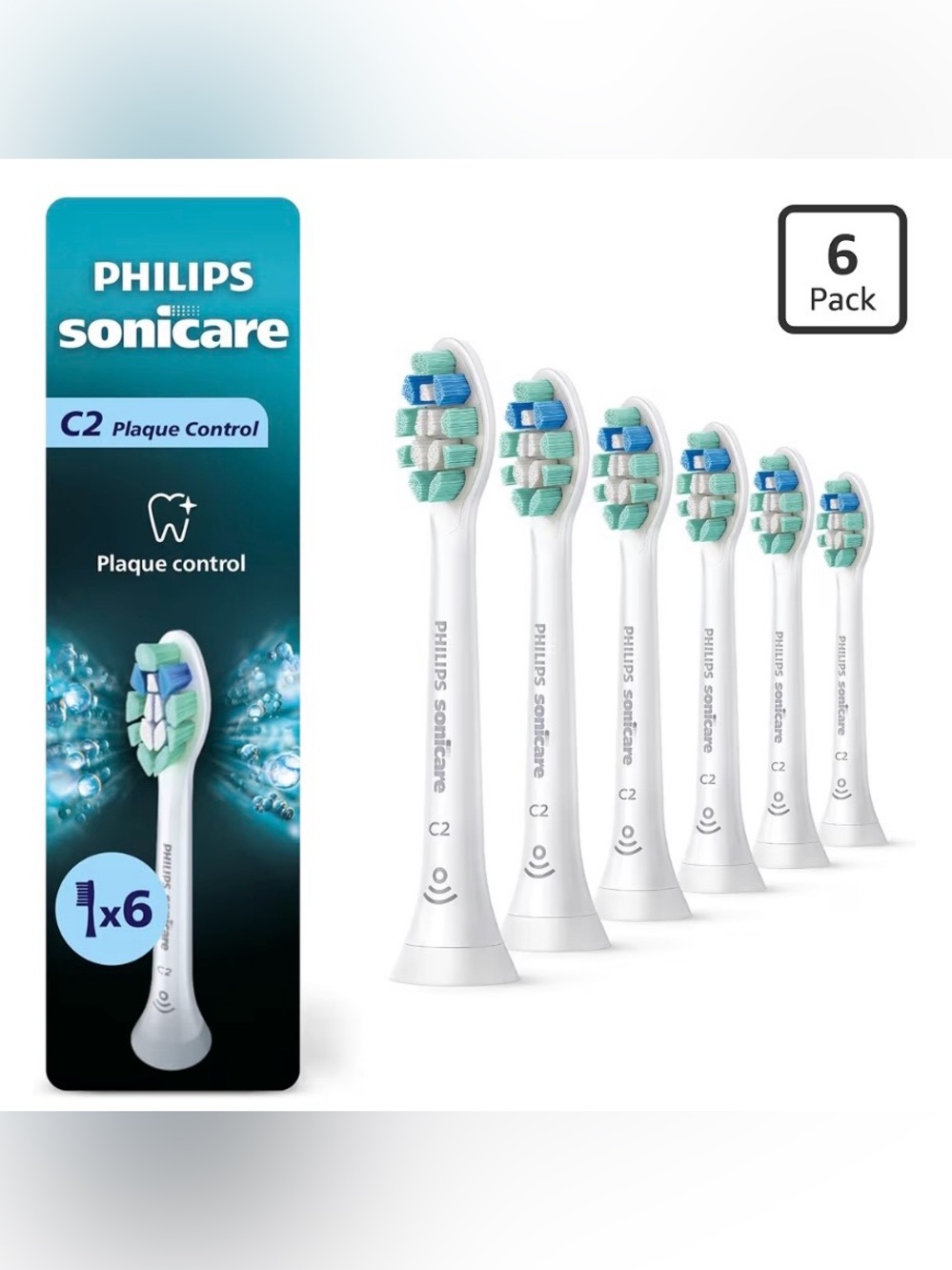 Philips Sonicare C2 Plaque Control Replacement Brush Heads 6 Pack HX9026/77